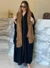 エスニック服ドバイファッションシフォンヒョウコントラストカラーオープンドイモノアバヤヘッドスカーフジェラバとジルバブイスラム教徒の女性イード衣装