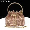 Bucket Shaped 2023 Women Evening Bags Diamonds Soft Champagne Chain Shoulder Clutch s Party Wedding Handbags 240111