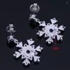 Boucles d'oreilles pendantes fantastiques flocon de neige bleu zircone cubique blanc CZ plaqué argent goutte V1023