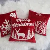 Pillow Red Christmas Patch Embroidered Cover Velvet Festival Merry Covers Decorative Home Decor Pillowcase