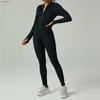 Traje de yoga Trajes de mujer Traje de cuerpo frontal con cremallera acanalada sin costuras para mujeres Fajas de manga larga Conjunto de gimnasio Ropa de entrenamiento de compresión Ropa activa Fitness YQ240115