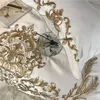 Set di biancheria da letto in raso e cotone bianco di lusso europeo reale ricamato in oro anni '60 Copripiumino o federe aderenti 240112