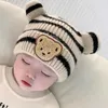 Cartoon Stripe Bear Baby Beanie Cap Orelhas Bonitos Infantil Chapéu De Malha Coreano Inverno Quente Crianças Crochet Chapéus Criança Meninas Meninos Bonnet 240111