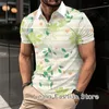 Men's Polos Summer Men Fashion Floral Printing Polo Shirt Zipper Lapel Tops Tees Male Casual Stylish Tshirt Daily Short Sleeve Clothing