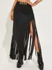 Saias Edhomenn Mulheres Y2k Tassel Saia Elegante Fringe Midi Elegante Cintura Alta Longa Streetwear