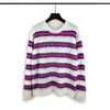 Men's Sweaters Rose And White Stripe Mohair Knit Sweater For Men Women Unisex Fashion Casual Crewneck Long Sleeve Sweatshirts Oversized