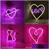 LED Neon Sign SMD2835 Kapalı Gece Işık Aşk Kalp Gökkuşağı Kedi Ev Aydınlatma Modeli USB Süslemeler Tablo Lambaları Tatil Noelleri Par DHJS4