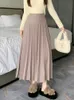 TIGENA трикотажная длинная юбка для женщин, осень-зима, корейская простая однотонная трапециевидная юбка с высокой талией, плиссированная теплая юбка-миди, женская 240111