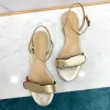 2024 Klasik Ladies Sandals Marmont Metalik Lamine Deri Yüksek-Orta Tepeli Düz Sandal Tasarımcı Plus Moda Seksi Günlük Elbise Zarif Elbise Ayakkabı Boyutu 35-42