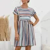 Casual jurken dames gestreepte jurk O-hals losse mini voor korte mouwen Comfort zomerstijl vestidos