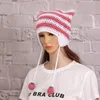 Beanie Long Ear Y2k Cat Ear Hairball Beanies Hat Japanese Punk Little Devil Horns Striped Knitted Ski Wool Cap Warm Girls Hats 240111