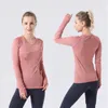 LU-77 Haut de sport de yoga pour femmes T-shirt de course à manches longues à haute élasticité Col rond Gym Jogging Vêtements de sport Coupe sèche T-shirt de yoga pour femmes