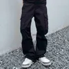 Jeans pour hommes Hip-Hop Cargo Pantalon évasé Hommes Harajuku Streetwear Ba Zip Up Pantalon Cargo Bla Y2k Lâche Casual Pantalon Large pour Femmesyolq