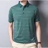 メンズポロ2024夏のポロシャツメンズストライプクールなTシャツストリートウェアカジュアルマレトップス服