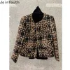 Manteau court en Tweed coréen pour femmes, vêtements d'automne et d'hiver, veste à carreaux, mode élégante, col rond, simple boutonnage, Cardigan hauts 240112
