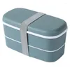 Louça 2Set Microwavable 2 Layer Lunch Box com compartimentos à prova de vazamento Bento recipiente isolado rosa verde