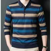 Jesienna zima męska odzież Stripe Button Długie rękaw Polo T-shirt Busines