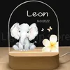 Nachtlichter, personalisiertes Baby-Geburts-Nachtlicht, individueller Name, Tier, Elefant, Löwe, mit USB-Holzsockel, Lampe für Schlafzimmer, Tisch, Regenbogen-Dekoration YQ240112