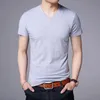 Verão marca topos 95% algodão 5% elastano t camisa para homens v pescoço liso cor sólida manga curta casual moda roupas masculinas 240111