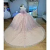 Luxury Pink Quinceanera Dress 2024 3D Flowers Off The Shoulder Prom Dresses Princess Ball Gowns Vestido de 15 Custom Made