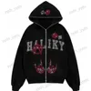 Men's Hoodies Sweatshirts Y2K Rhinestone Hoodie Gothic Aesthetic Sweatshirt Oversized Long Sleeve Top Fairy Grunge Dress Skull Diamond Cardigan Jacket emo T240113