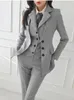 Frauen Vintage Hohe Qualität Büro Anzug Damen Arbeitskleidung OL Hosenanzüge Formale Weibliche Blazer Jacke Weste Hose 3 Stück Set 240112