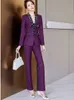 Élégant noir vert violet formel veste et pantalon costume Blazer femmes femme bureau dames affaires vêtements de travail 2 pièces ensemble 240112