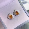 Studörhängen Dazzling Gemstone Silver 7mm 9mm Totalt 4CT Natural Citrine Solid 925 smycken med guldpläterad