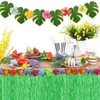 Décorations de fête tropicale hawaïenne 275x75CM jupe de Table en herbe Luau feuilles de palmier fleurs d'hibiscus pour anniversaire de mariage 240112