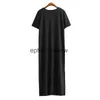 Basic Casual Dresses Summer Korean Style Midi Dress Women Black Long Plus Size Short Sleeve Sexy Side Open Party Maxi T Shirtephemeralew