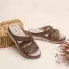 Sandalen 2024 Damen Hausschuhe PU-Lederschuhe Bequeme Plattform Flache Sohle Damen Lässige weiche Sandale