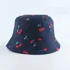 Berets 2024 Panama Fruit Cherry Print Bucket Hap dla mężczyzn Kobiety Rybak Fisherman Two Side Reversible Bob Summer Sun