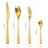 Dinnerware Sets Housewares Kitchen Western Tableware Set Cutlery Stainless Steel 304 Gold Color Luxury Knives Forks Table Lunch