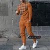 Conjuntos de chándales de otoño para hombre, camiseta de manga larga con estampado, pantalones, trajes de 2 piezas, ropa de calle a rayas 3D, trajes casuales de gran tamaño 240112