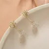 Studörhängen Xiyawang Shinning Zircon Flower Ball Korean Långt för Women Lady Chic smycken Simple Front and Back Earings