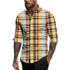 Men's T Shirts Spring Summer Casual Plaid Print Lapel Long Sleeve Shirt Top Clothing Big Size Outer Clothes For Men