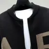 Men's clothing cardigan knitted sweater men's jacket zipper letter zipper black free delivery street Korean fashion A Over Fit 240113