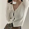 Ezgaga Cropped Cardigan Women V Neck Covered Button Solid Stretch Thin Spring Long Sleeve Knitted Tops Casual Lady Sweater 240112