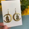 Dangle Earrings MOONFACE Shiny Celestial Crescent Moon Face Jewelry Bohemian Witchy Textured Raw Brass Hipwelry Punk Women Gift