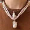 Stud Earrings Brass Rope Chain Natural Baroque Pearl Necklace Women Jewelry Punk Party T Show Gown Runway Korean Japan INS