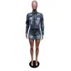 ワークドレスデニム刺繍2ピースセット女性服Y2Kストリートウェア2024秋の冬の長袖ジッパーショートジャケットミニスカート