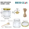 1,5 oz Hexagone Mini Pot En Verre Bois Dipper Couvercle En Or Abeille Pendentif Jute Corde Ensemble Ou Petits Conteneurs Bouteilles pour Confiture Bonbons Miel 240113