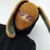 Halloween unisex stickad balaclava hatt maskerad kanin tecknad vinter varm öronskydd ullmöss mössa handgjorda motorhuven 240113