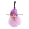 New Cute Slee Baby Doll Keychains For Women Bag Toy Key Ring Fluffy Pom Faux Fur P Drop Delivery Dhpy0