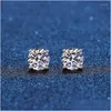 Stud Stud Real Moissanite Earrings 14K White Gold Plated Sterling Sier 4 Prong Diamond Earring For Men Ear 1ct 2ct 4CtStudStudStud Kir Dhje4