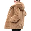 Damesjassen Elegante damesjas Warm pluche jack met capuchon met zachte ritssluiting Herfst Winter Winddicht voor dames Dik los