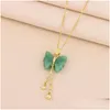 Pendant Necklaces Vintage Elegant Green Butterfly For Women Trendy Female Tassels Neck Chain Jewelry Ladies Party Accessories Drop De Dhuyv