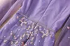 2024 Spring Purple Contrast Color Brodery Dress Long Sleeve V-Neck Tulle midja bälte Long Maxi Casual Dresses A4J09