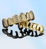 New 18K Real Gold Plated Punk Hip Hop Teeth Grillz Dental Mouth Fang Grills Up Bottom Tooth Cap Cosplay Party Rapper Jewelry Gifts9521993