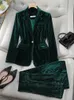 ファッションレッドグリーンブラックブルーレディースパンツスーツ女性の仕事を着るフォーマルジャケットブレザーとズボンストライプ2ピースセット240112